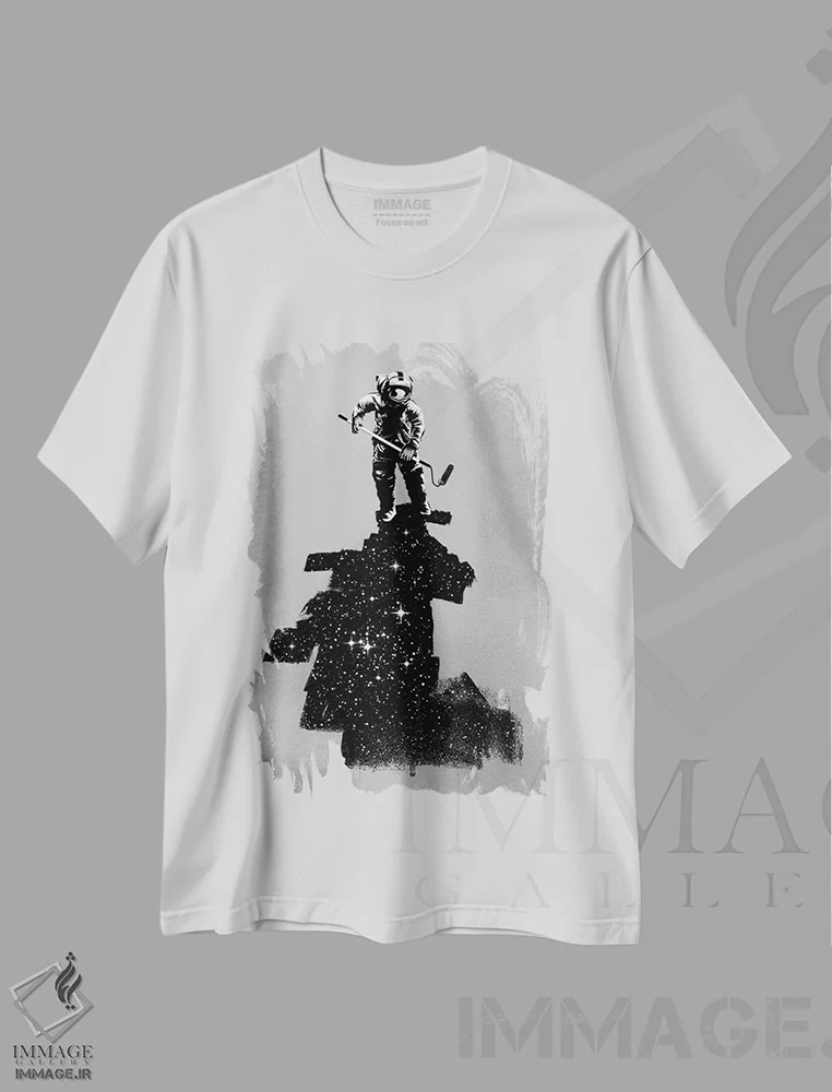 تیشرت سفید طرح دار فضای منفی، هنر دیجیتال سیاه و سفید اثر راب دابی | immage.ir