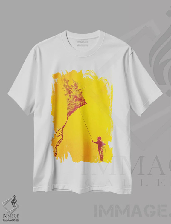 تیشرت سفید طرح دار بازی با آتش، هنر دیجیتال اثر راب دابی | فروشگاه ایماژ