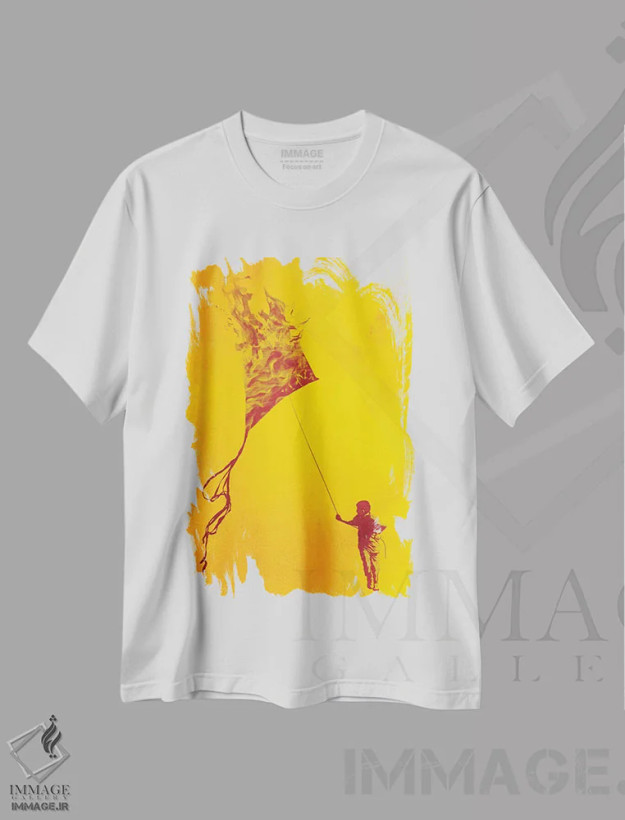 تیشرت سفید طرح دار بازی با آتش، هنر دیجیتال اثر راب دابی | فروشگاه ایماژ