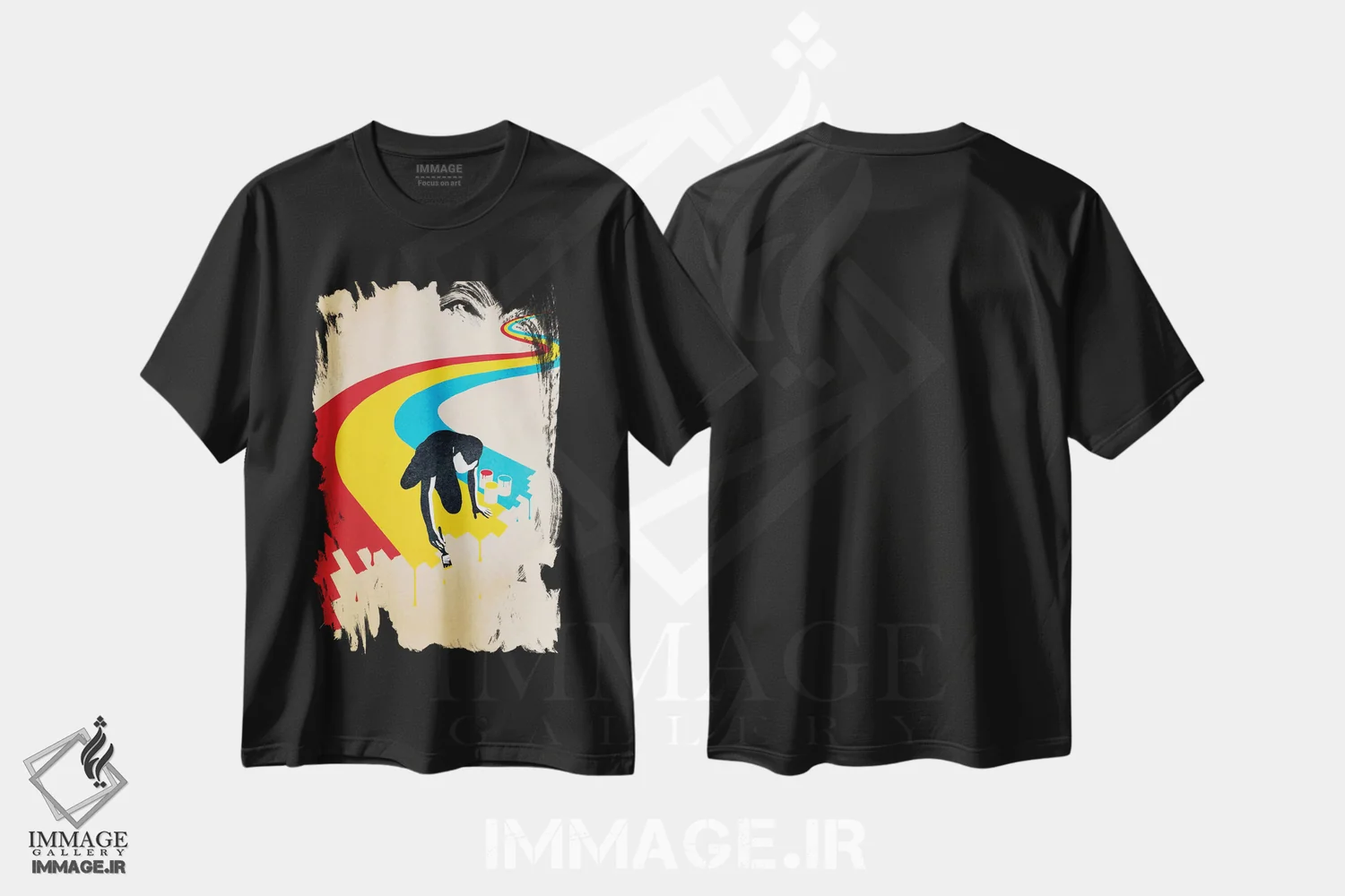 تیشرت مشکی طرح دار جاده رنگین کمان، هنر دیجیتال اثر راب دابی | immage.ir