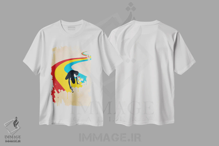 تیشرت سفید طرح دار جاده رنگین کمان، هنر دیجیتال اثر راب دابی | فروشگاه ایماژ