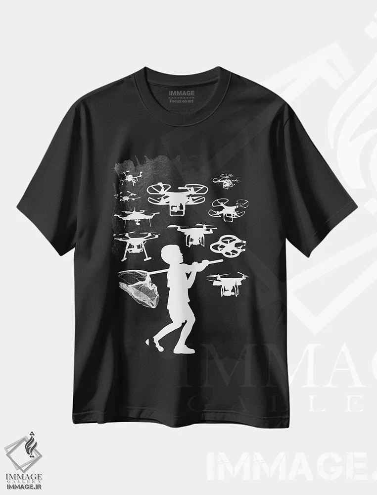 تیشرت مشکی طرح دار تور ایمنی، هنر دیجیتال سیاه و سفید اثر راب دابی | immage.ir