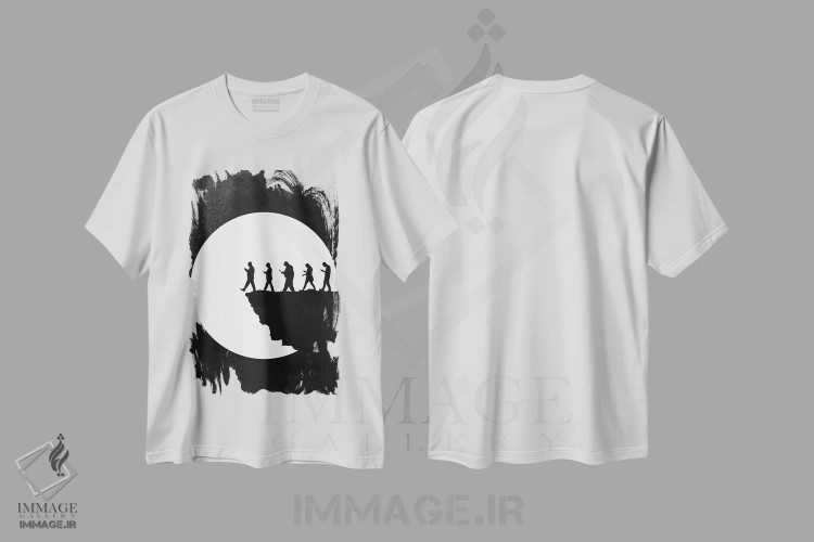 تیشرت سفید طرح دار مطیع، هنر دیجیتال سیاه و سفید اثر راب دابی | فروشگاه ایماژ