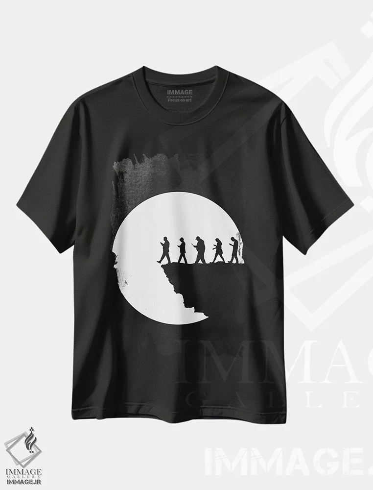 تیشرت مشکی طرح دار مطیع، هنر دیجیتال سیاه و سفید اثر راب دابی | immage.ir
