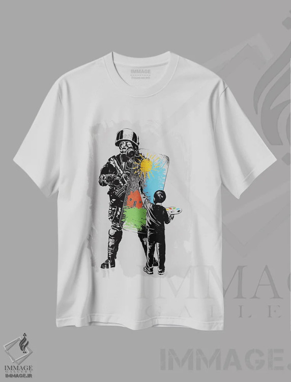 تیشرت سفید طرح دار نقاشی طوفان، هنر دیجیتال اثر راب دابی | immage.ir