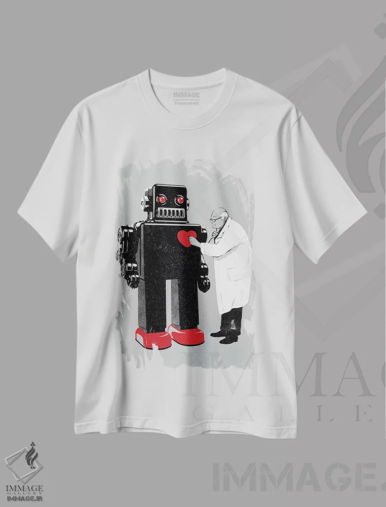 تیشرت سفید طرح دار قلب فولادی، هنر خیابانی اثر راب دابی | immage.ir