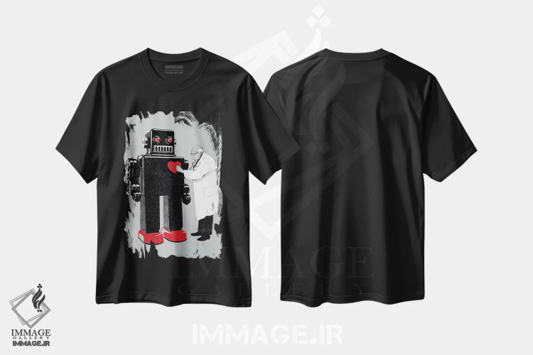 تیشرت مشکی طرح دار قلب فولادی، هنر خیابانی اثر راب دابی | فروشگاه ایماژ