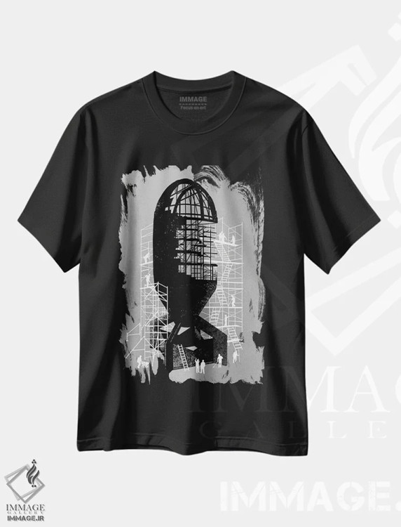 تیشرت مشکی طرح دار خبر شوکه کننده، هنر دیجیتال سیاه و سفید اثر راب دابی | immage.ir