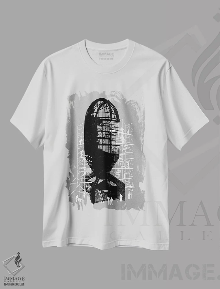 تیشرت سفید طرح دار خبر شوکه کننده، هنر دیجیتال سیاه و سفید اثر راب دابی | فروشگاه ایماژ