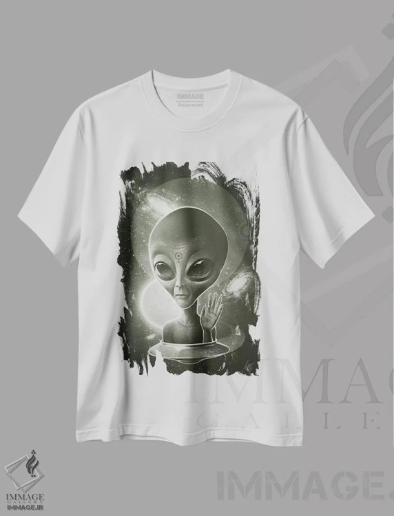 تیشرت سفید طرح دار بیگانه ۲، هنر دیجیتال اثر دکتر لوکاس برژاک | immage.ir