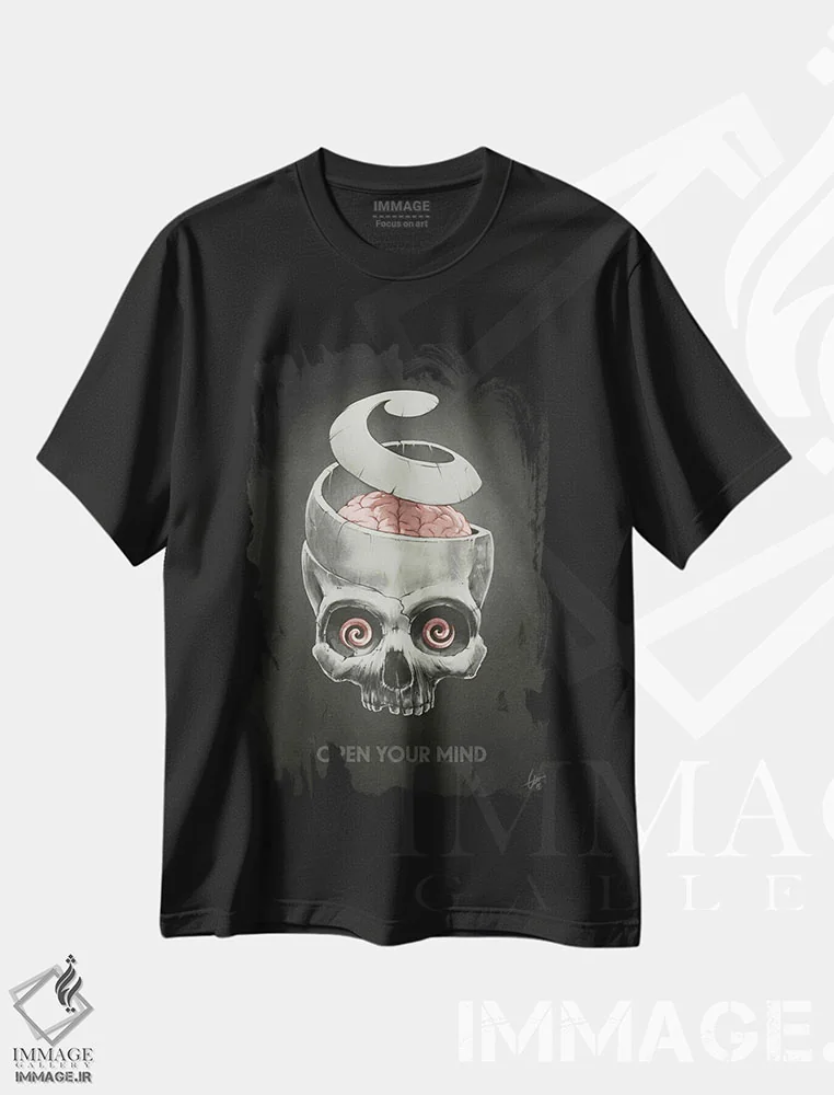 تیشرت مشکی طرح دار ذهنت را باز کن، هنر دیجیتال اثر دکتر لوکاس برژاک | فروشگاه ایماژ