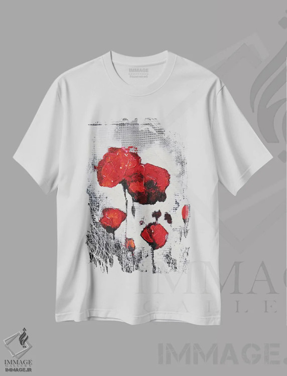 تیشرت سفید طرح دار خانوادهٔ شقایق ها، هنر فاخر معاصر اثر دوناتلا مارائونی | فروشگاه ایماژ