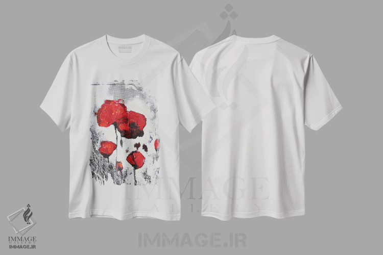 تیشرت سفید طرح دار خانوادهٔ شقایق ها، هنر فاخر معاصر اثر دوناتلا مارائونی | فروشگاه ایماژ