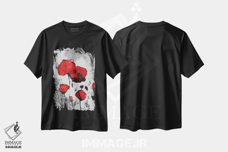 تیشرت مشکی طرح دار خانوادهٔ شقایق ها، هنر فاخر معاصر اثر دوناتلا مارائونی | immage.ir