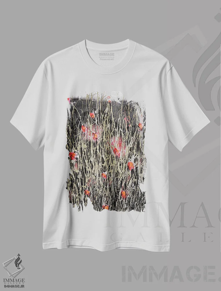 تیشرت سفید طرح دار مزرعه ها و احساس ها، هنر فاخر معاصر اثر دوناتلا مارائونی | فروشگاه ایماژ