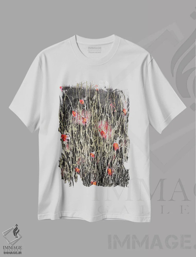 تیشرت سفید طرح دار مزرعه ها و احساس ها، هنر فاخر معاصر اثر دوناتلا مارائونی | فروشگاه ایماژ
