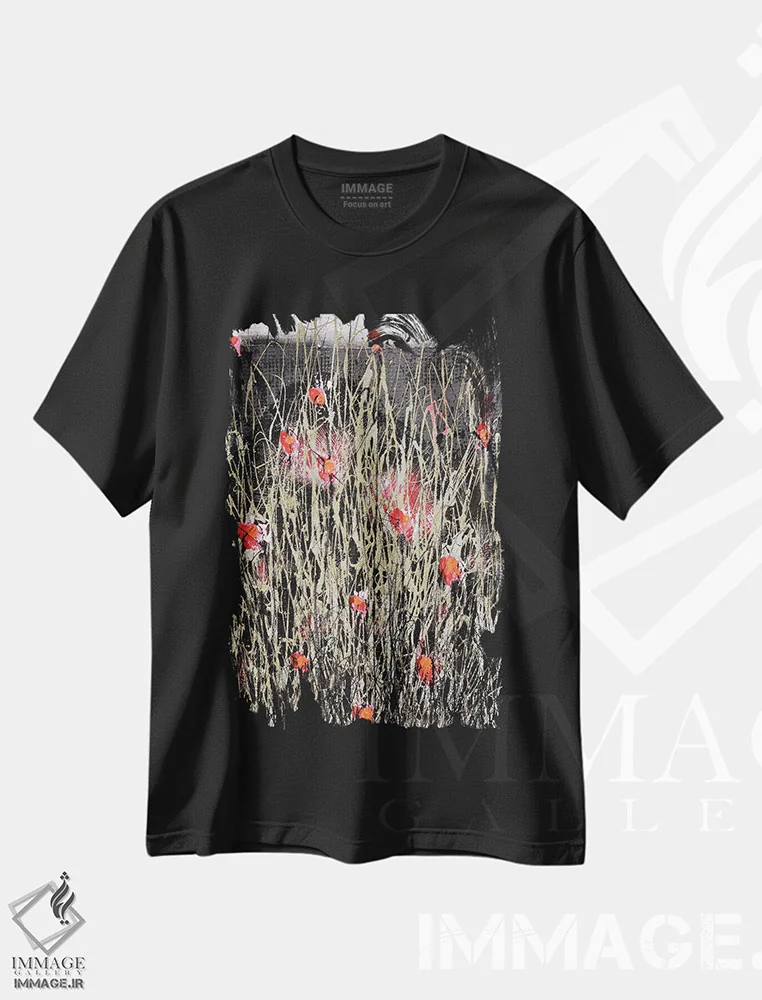 تیشرت مشکی طرح دار مزرعه ها و احساس ها، هنر فاخر معاصر اثر دوناتلا مارائونی | immage.ir