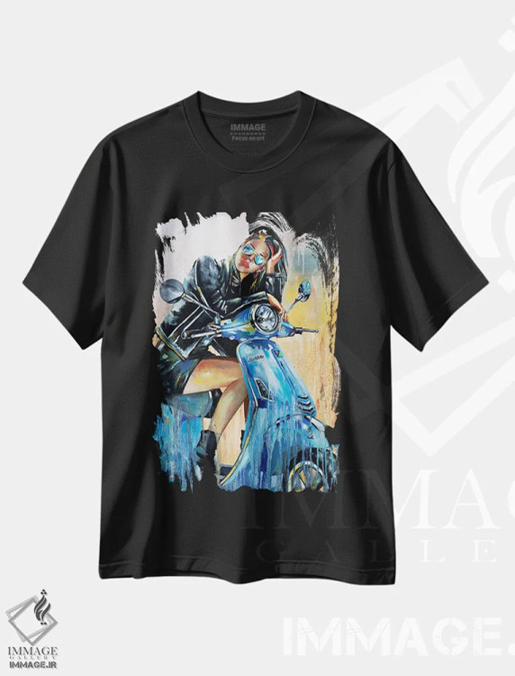 تیشرت مشکی طرح دار این زمان بی صبری است، هنر فاخر معاصر اثر دوناتلا مارائونی | فروشگاه ایماژ