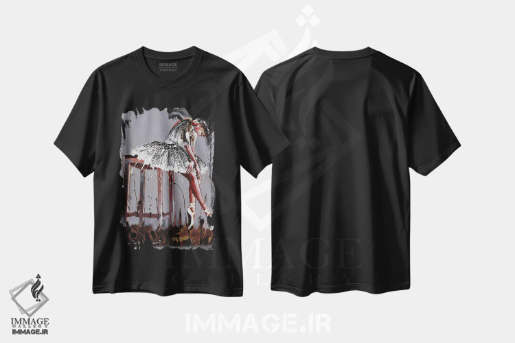 تیشرت مشکی طرح دار خسته، هنر فاخر معاصر اثر دوناتلا مارائونی | فروشگاه ایماژ