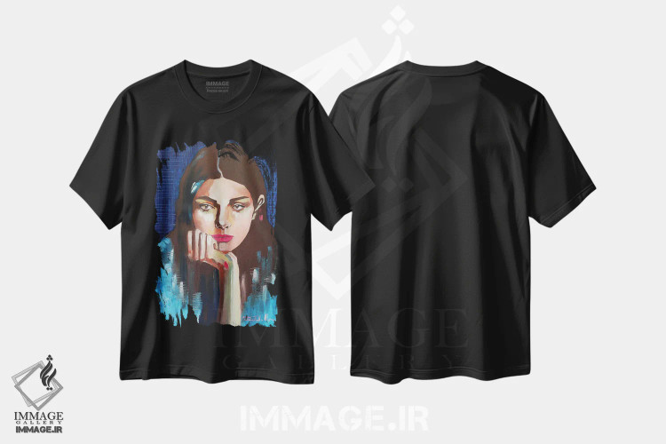 تیشرت مشکی طرح دار پرتره در آبی، مدیوم اثر دوناتلا مارائونی | immage.ir