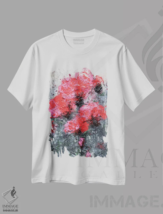 تیشرت سفید طرح دار عشق صورتی-قرمز و شقایق ها، آبستره اثر دوناتلا مارائونی | immage.ir