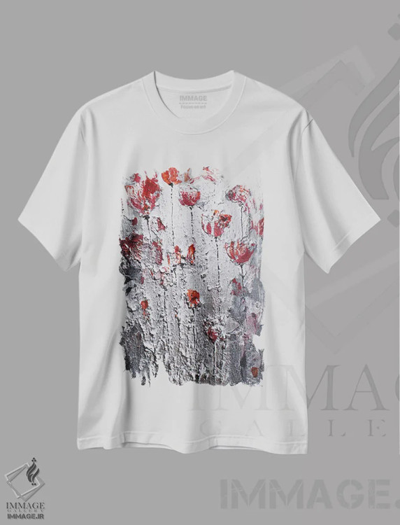 تیشرت سفید طرح دار شقایق های رقصان در شب، آبستره اثر دوناتلا مارائونی | immage.ir