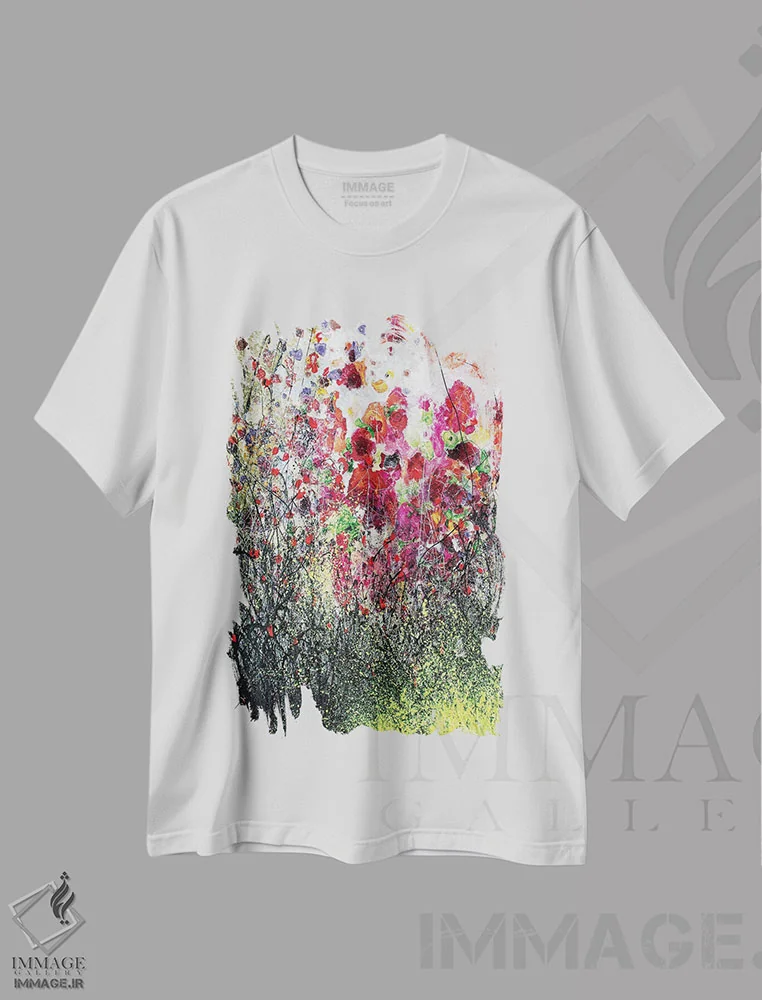 تیشرت سفید طرح دار شقایق ها و تابستان، آبستره اثر دوناتلا مارائونی | immage.ir