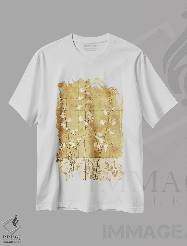 تیشرت سفید طرح دار شکوفه های طلایی II، دکور معاصر اثر کریس دونوان | immage.ir