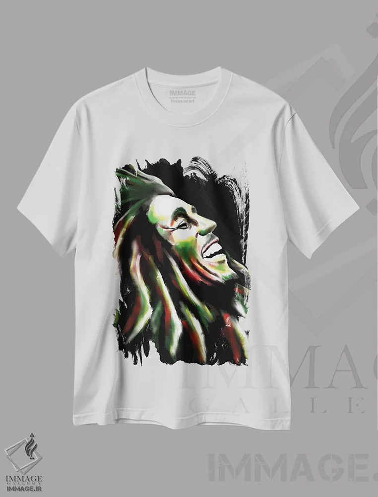 تیشرت سفید طرح دار باب مارلی، هنر دیجیتال اثر هنر اندرو | فروشگاه ایماژ