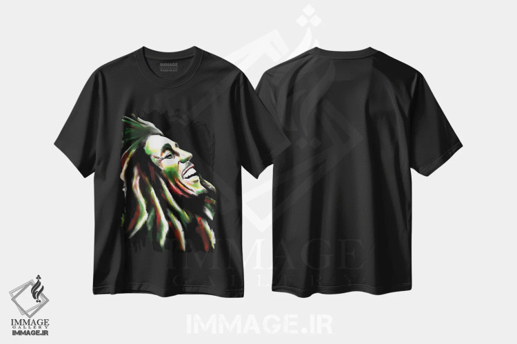 تیشرت مشکی طرح دار باب مارلی، هنر دیجیتال اثر هنر اندرو | immage.ir