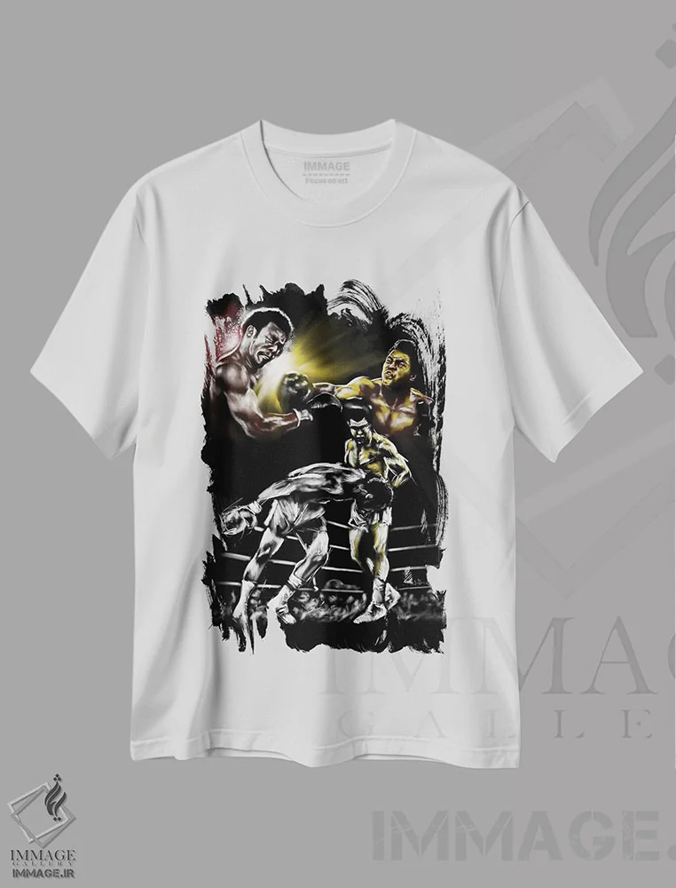 تیشرت سفید طرح دار مبارزه در جنگل، هنر آمریکایی آفریقایی تبار اثر هنر اندرو | immage.ir