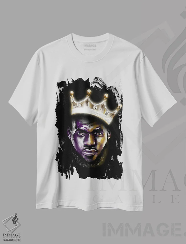 تیشرت سفید طرح دار لبورن جیمز، هنر آمریکایی آفریقایی تبار اثر هنر اندرو | فروشگاه ایماژ