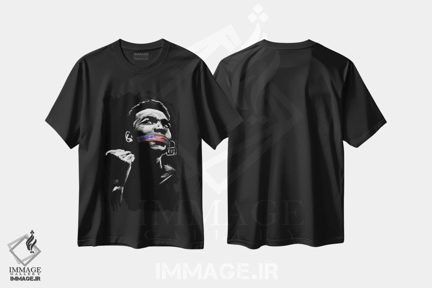 تیشرت مشکی طرح دار بدون سکوت، هنر دیجیتال اثر هنر اندرو | فروشگاه ایماژ