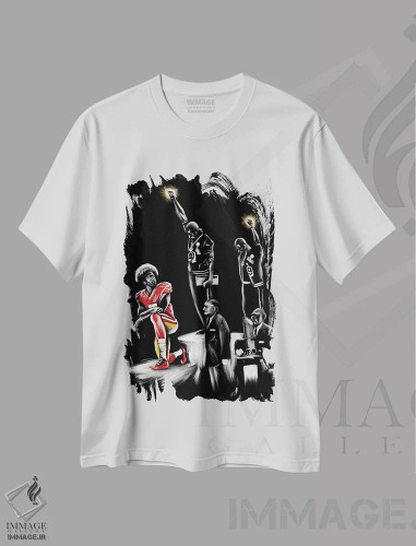 تیشرت سفید طرح دار موضع بگیر، هنر آمریکایی آفریقایی تبار اثر هنر اندرو | فروشگاه ایماژ