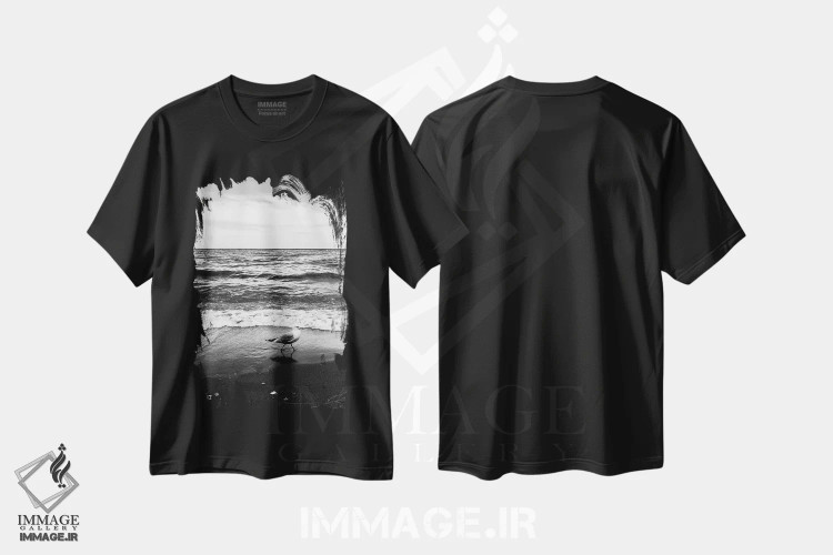 تیشرت مشکی طرح دار مرغ دریایی I، دکور ساحلی اثر دانی کوئلن | فروشگاه ایماژ