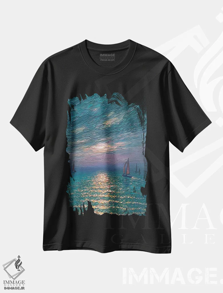 تیشرت مشکی طرح دار دریای زمردین، هنر فاخر معاصر اثر دمیتری اولین | immage.ir