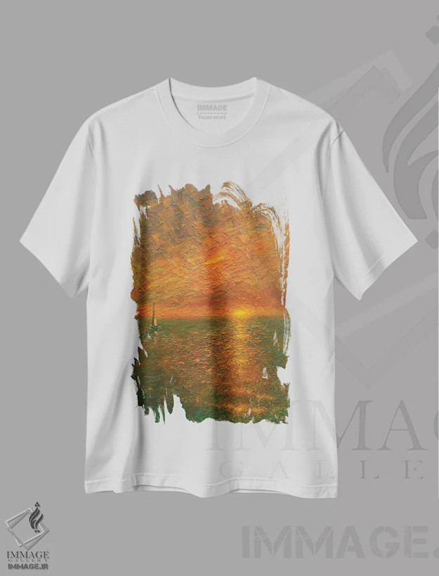 تیشرت سفید طرح دار غروب XIV، هنر فاخر معاصر اثر دمیتری اولین | فروشگاه ایماژ