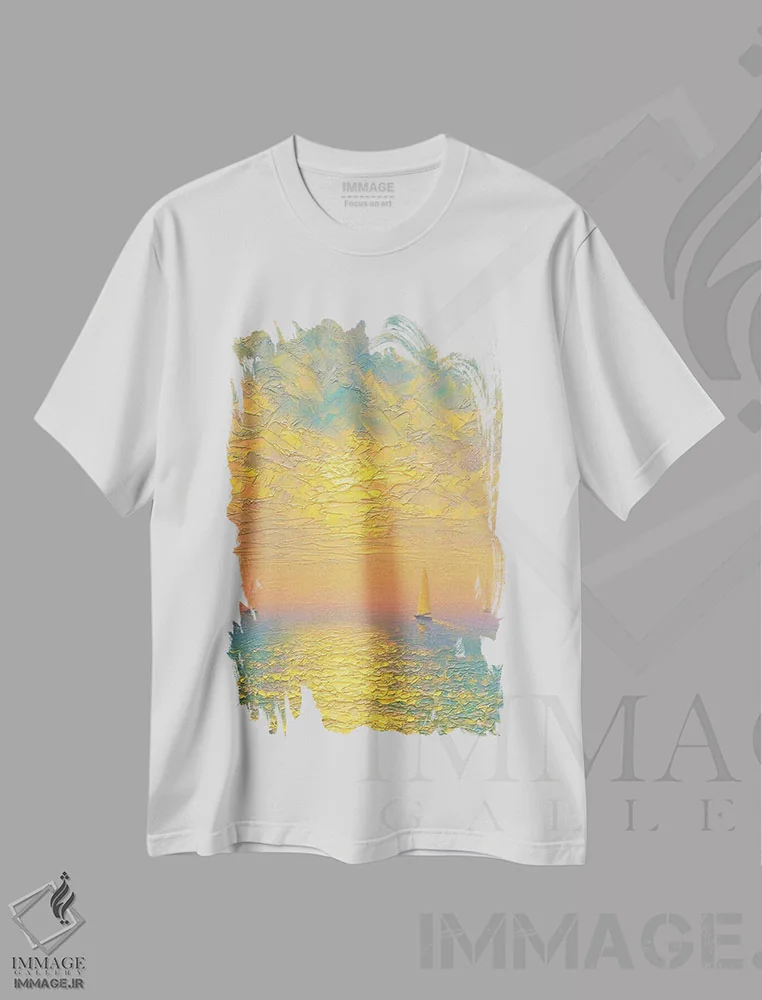 تیشرت سفید طرح دار دریای رنگین کمانی II، هنر فاخر معاصر اثر دمیتری اولین | immage.ir