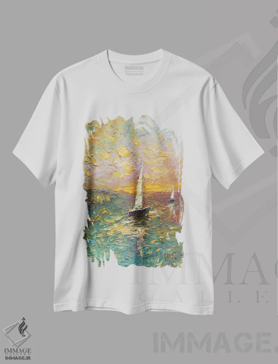 تیشرت سفید طرح دار رودخانه بارانی III، هنر فاخر معاصر اثر دمیتری اولین | فروشگاه ایماژ
