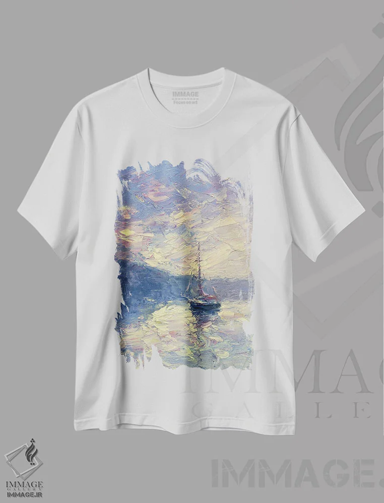 تیشرت سفید طرح دار غروب XVII، هنر فاخر معاصر اثر دمیتری اولین | immage.ir