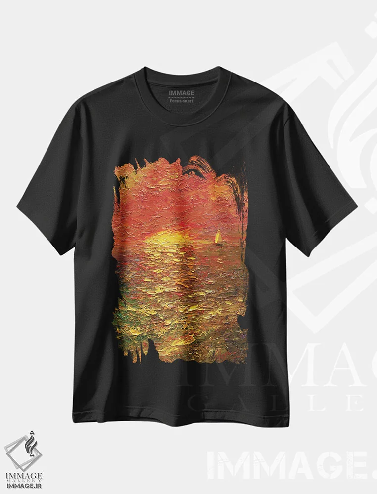 تیشرت مشکی طرح دار دریای رنگین کمانی III، هنر فاخر معاصر اثر دمیتری اولین | فروشگاه ایماژ