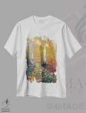 تیشرت سفید طرح دار رودخانه رنگین کمانی، هنر فاخر معاصر اثر دمیتری اولین | فروشگاه ایماژ