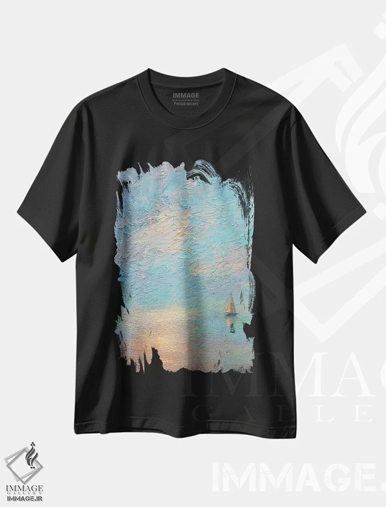 تیشرت مشکی طرح دار رودخانه مه آلود، هنر فاخر معاصر اثر دمیتری اولین | فروشگاه ایماژ