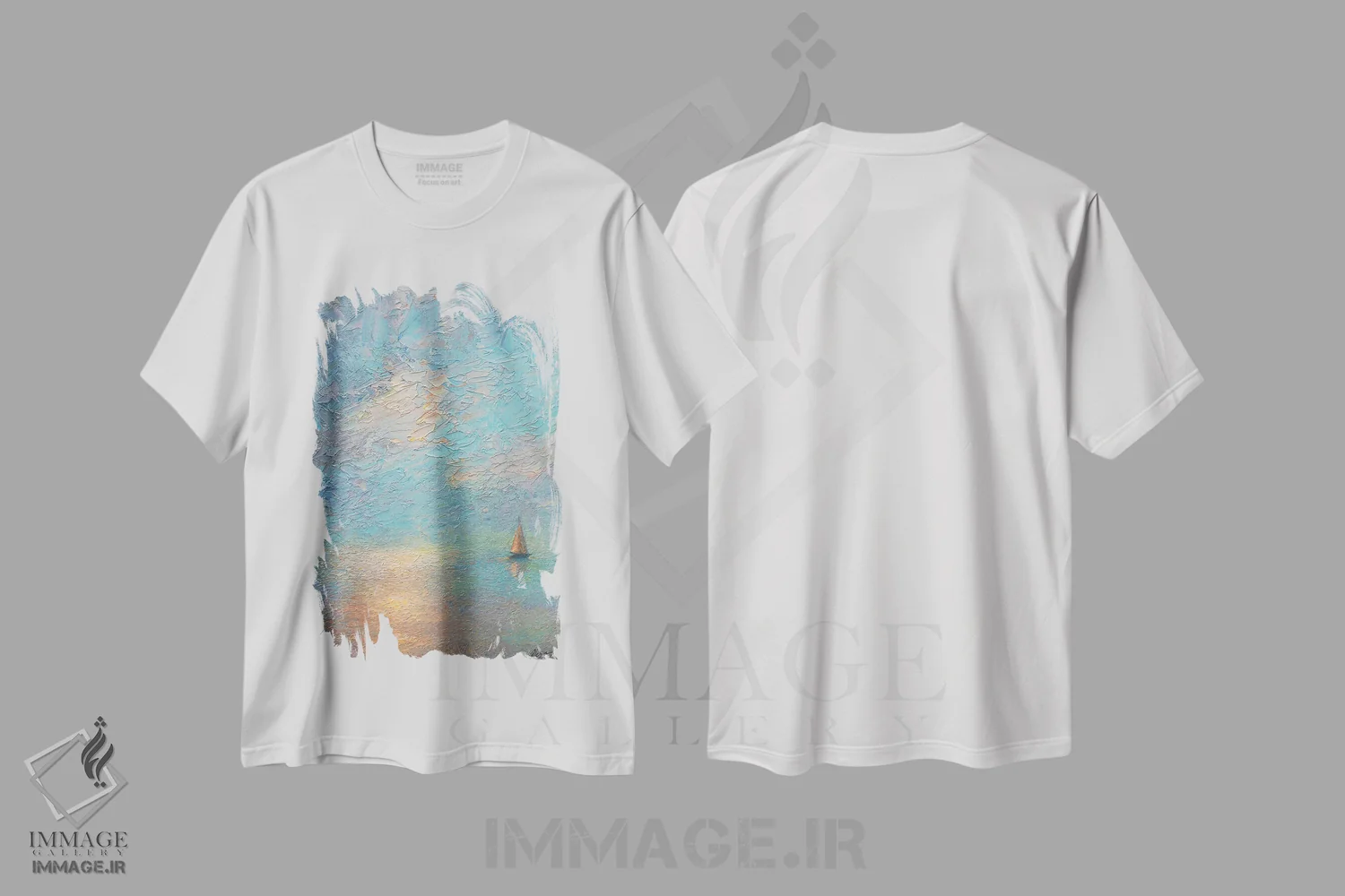تیشرت سفید طرح دار رودخانه مه آلود، هنر فاخر معاصر اثر دمیتری اولین | immage.ir