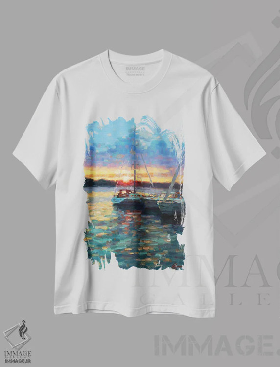تیشرت سفید طرح دار غروب XV، هنر فاخر معاصر اثر دمیتری اولین | immage.ir