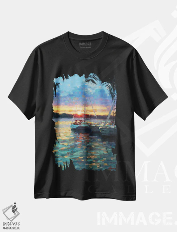 تیشرت مشکی طرح دار غروب XV، هنر فاخر معاصر اثر دمیتری اولین | فروشگاه ایماژ