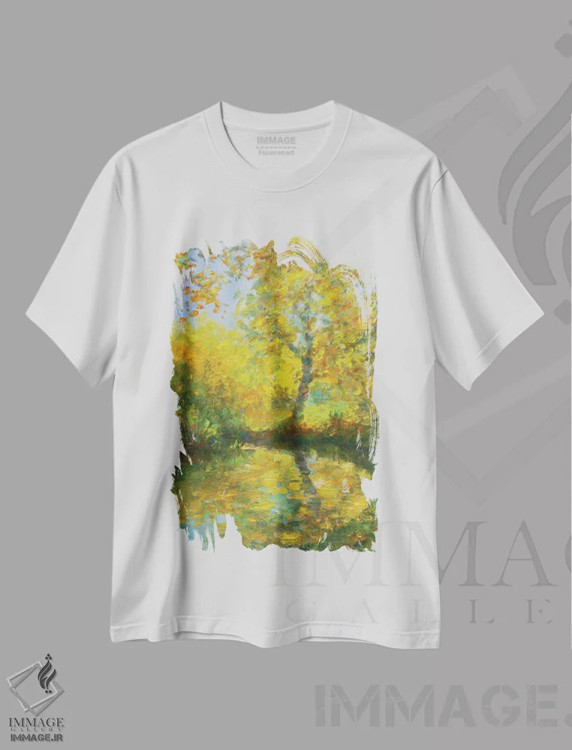 تیشرت سفید طرح دار روز طلایی، هنر فاخر معاصر اثر دمیتری اولین | فروشگاه ایماژ