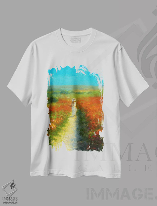 تیشرت سفید طرح دار روز گل، هنر فاخر معاصر اثر دمیتری اولین | فروشگاه ایماژ