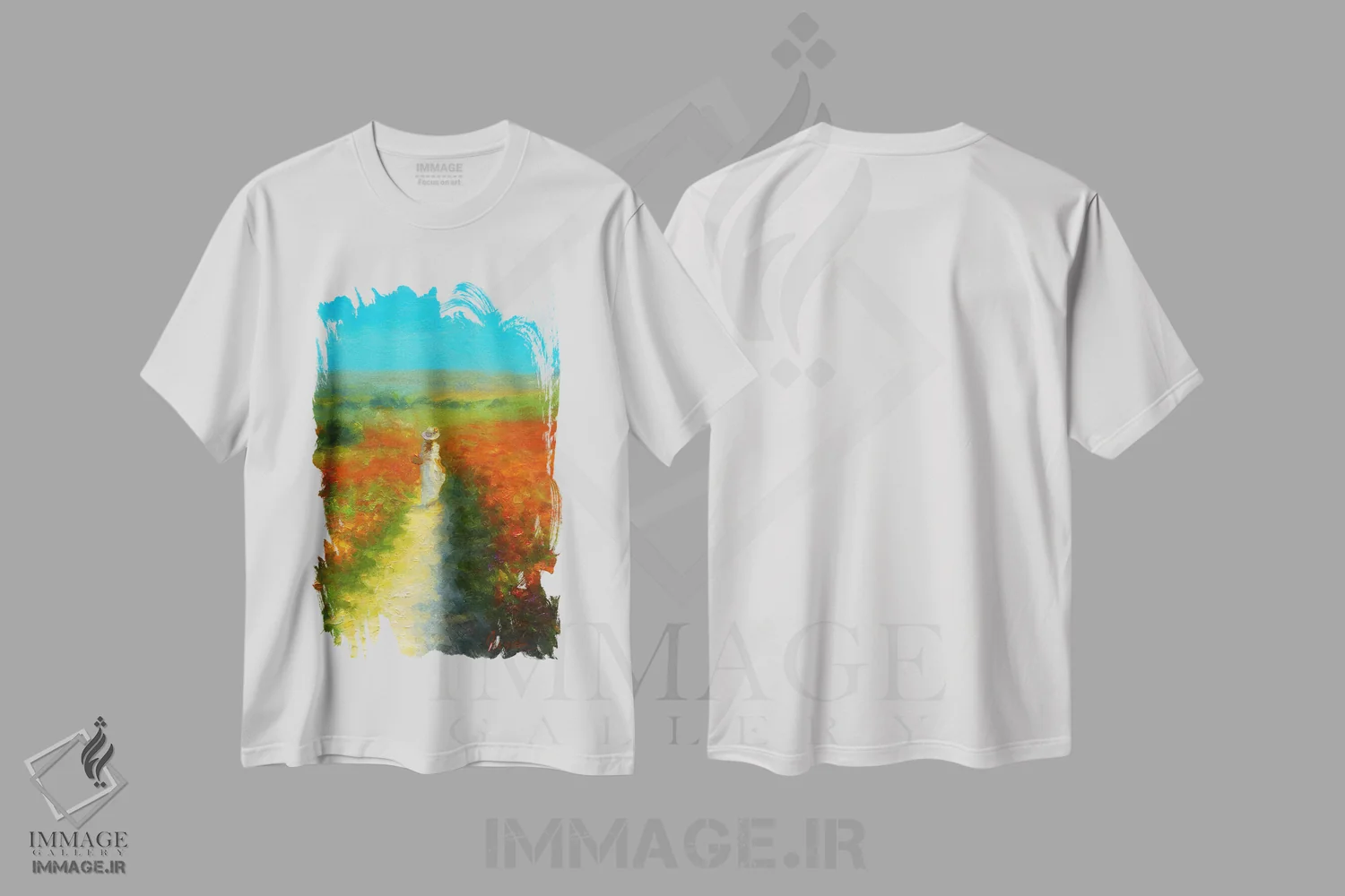 تیشرت سفید طرح دار روز گل، هنر فاخر معاصر اثر دمیتری اولین | فروشگاه ایماژ