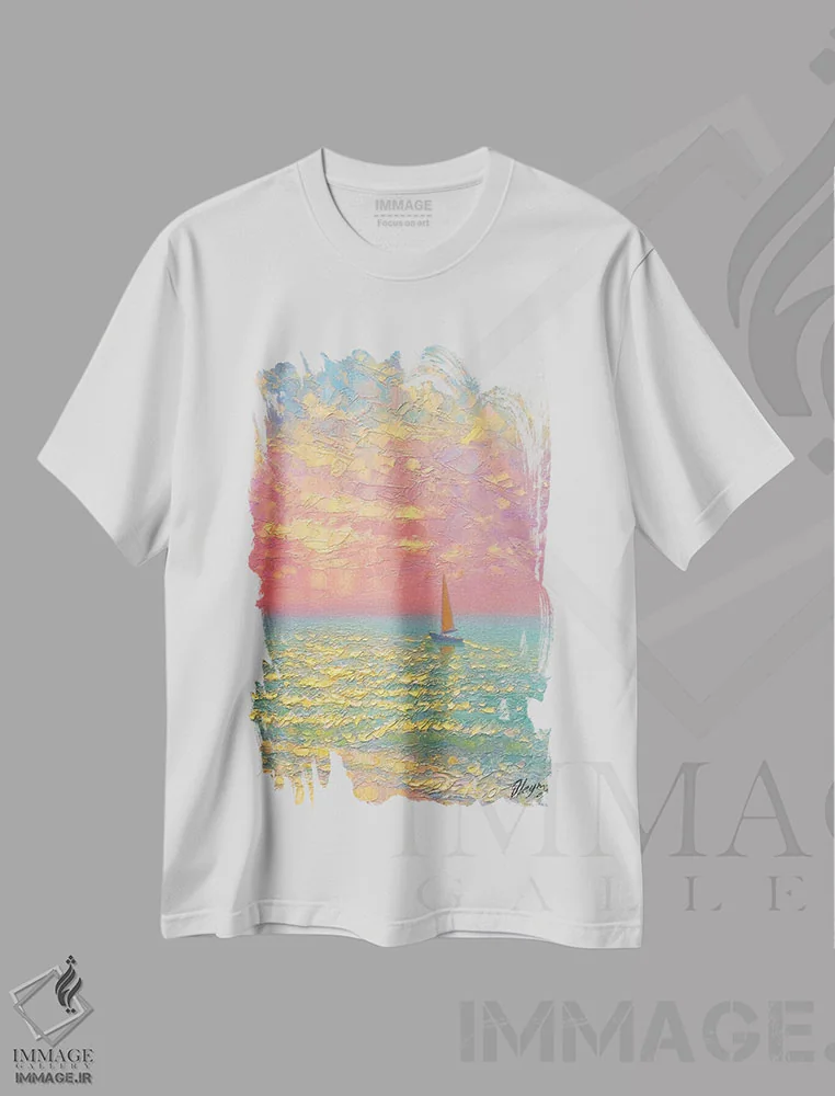 تیشرت سفید طرح دار منظرهٔ دریا VII، هنر فاخر معاصر اثر دمیتری اولین | immage.ir